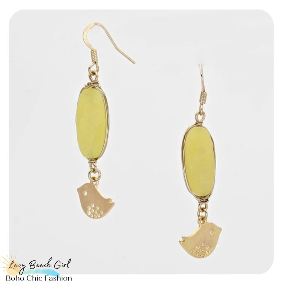 GEM BIRD DANGLE DROP EARRINGS